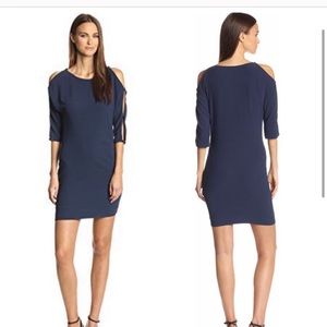 Halston heritage, navy dress with sleeves
